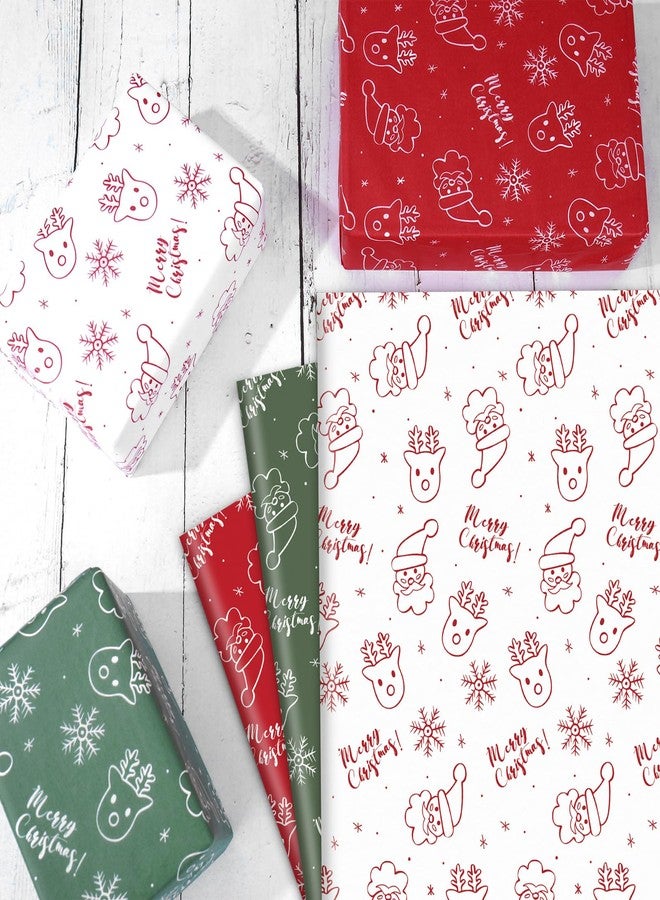 وولاين ورق تغليف مزخرف من والين، 90 ورقة، بألوان الأحمر والأخضر، مزين برسومات سانتا ورنة الثلج، مثالي لتغليف هدايا عيد الميلاد الشتوية، والحفلات المنزلية، والأعمال اليدوية، مقاس 14 × 20 بوصة - Image 3